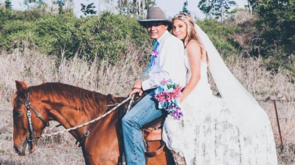 Maree and Rhiley Kuhrt on their wedding day. Supplied