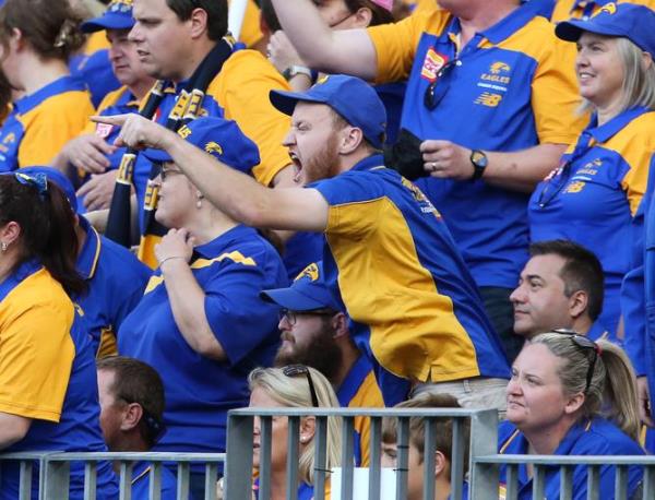 Sport. AFL. West Coast Eagles v Greater Western Sydney at Optus Stadium in Perth. Eagle fans vent their frustrations at the umpires. 